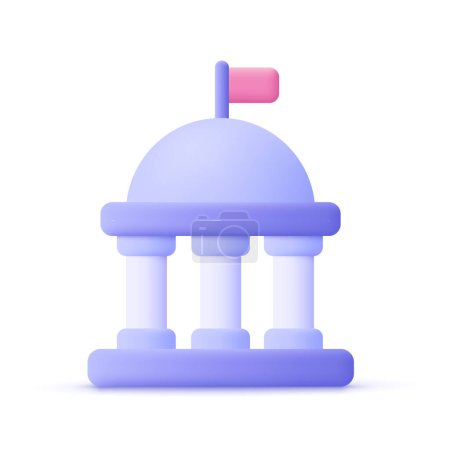 Illustration for Government, city hall building with columns. Capitol symbol. 3d vector icon. Cartoon minimal style. - Royalty Free Image