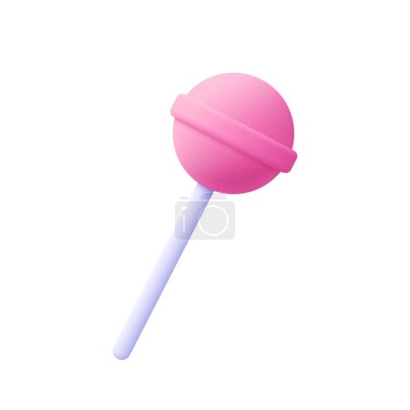 Illustration for Red sweet lollipop. Round candy on white stick. 3d vector icon. Cartoon minimal style. - Royalty Free Image
