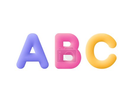 Téléchargez les illustrations : Alphabets lettres ABC. Concept d'éducation. Icône vectorielle 3D. Dessin animé style minimal. - en licence libre de droit