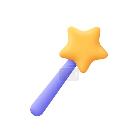 Magic wand stick with star. 3d vector icon. Cartoon minimal style.