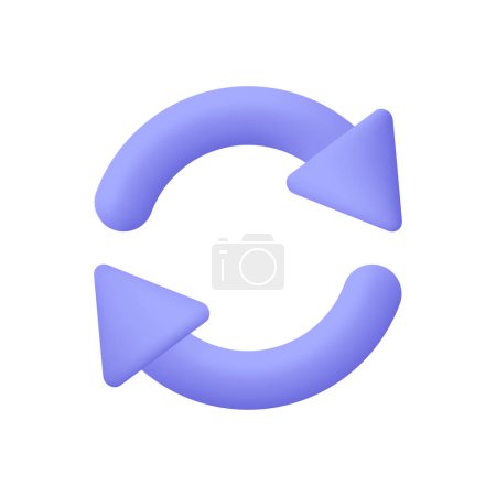 Dos flechas giratorias en un círculo. Refrescar, recargar, reciclar y actualizar símbolo. 3d icono de vector. Estilo minimalista de dibujos animados.