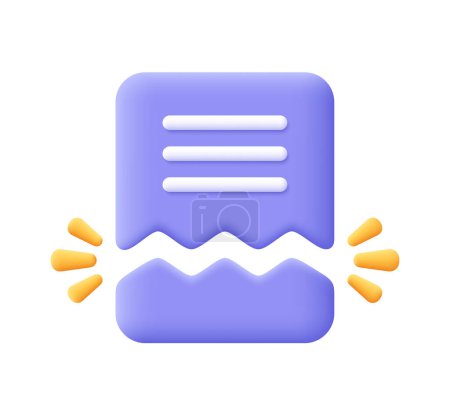 Torn document file or ripped paper sheet. Broken report, file error. 3d vector icon. Cartoon minimal style.