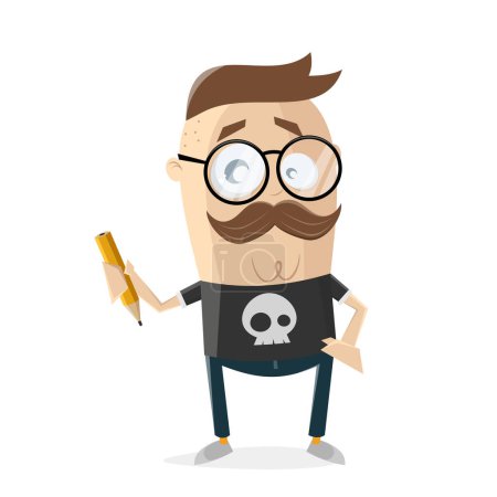 Illustration for Funny cartoon illustration of a graphic illustrator holding a pencil - Royalty Free Image