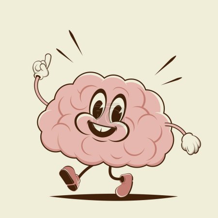 Illustration for Retro cartoon illustration of a happy walking brain - Royalty Free Image