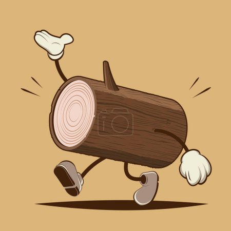 Illustration for Retro cartoon illustration of a walking wood log - Royalty Free Image