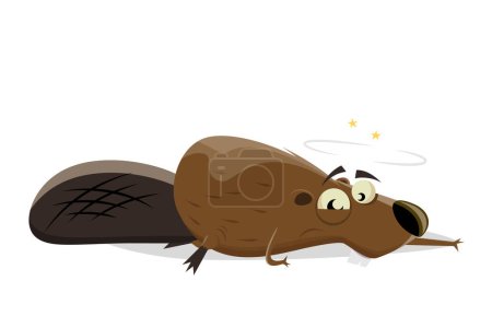 Illustration for Funny cartoon beaver lying on the ground - Royalty Free Image