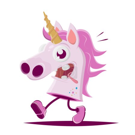 funny cartoon illustration of an ugly walking unicorn head