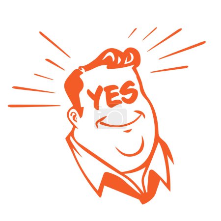 Illustration for Retro cartoon illustration of a man with big yes in his face - Royalty Free Image
