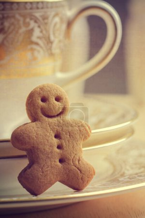 Photo for Happy gingerbread man portrait greetings card for the festive season - Royalty Free Image