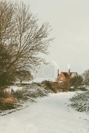 Foto de Sendero nevado que conduce a una casa de campo en invierno - Imagen libre de derechos