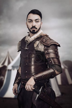 Man in medieval hand made leather costume 