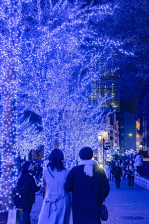 Photo for Tokyo, Japan - Dec 21 2018 : Shibuya Blue Cave winter illumination festival, famous romantic light up events in the city, beautiful view, popular tourist attractions, travel destinations for holiday - Royalty Free Image