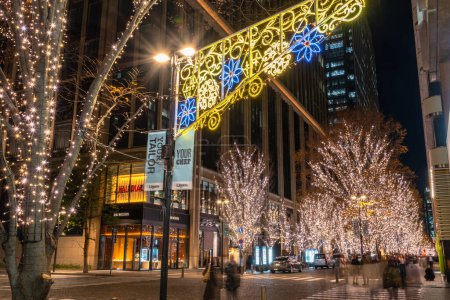 Photo for Tokyo, Japan - Dec 19 2018 : Tokyo Marunouchi winter illumination festival, famous romantic light up events in the city, beautiful view, popular tourist attractions, travel destinations for holiday - Royalty Free Image
