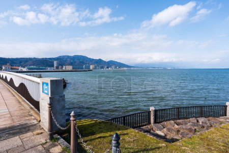 Lake Biwa lakeshore trail in Otsu City. Shiga Prefecture, Japan.