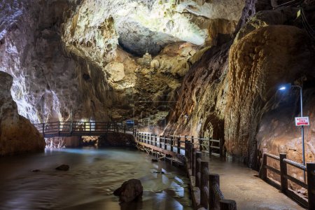 Foto de Entrada de la cueva de Akiyoshido. Una cueva solutional dentro del Parque Nacional Akiyoshidai, Yamaguchi, Japón. - Imagen libre de derechos