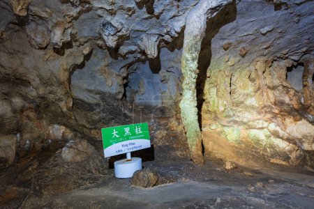 Foto de Stalactite llamado "Pilar del Rey" dentro de la cueva de Akiyoshido. Parque Nacional Akiyoshidai. Yamaguchi, Japón. - Imagen libre de derechos