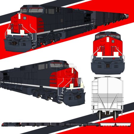 Ilustración de Sumérgete en el mundo del ferrocarril moderno con nuestro conjunto de vectores de tren sin marca de cinco perspectivas, mostrando cada ángulo con exquisito detalle. - Imagen libre de derechos