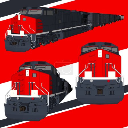 Ilustración de Triplicar las vistas con este versátil conjunto de vectores con tres perspectivas detalladas de un tren moderno y sin logotipo. - Imagen libre de derechos