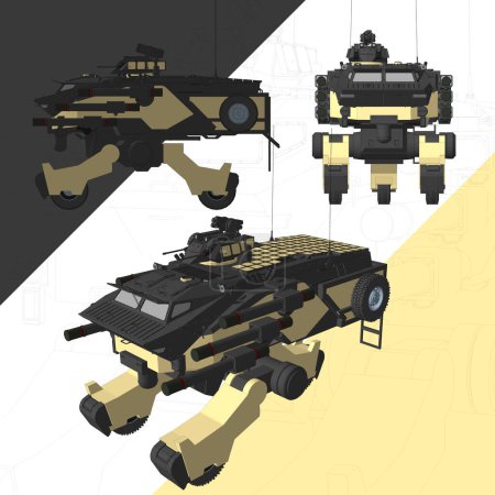 Téléchargez les illustrations : Le char militaire léger à trois roues Mongoose conçu pour la haute mobilité et la guerre mécanique. - en licence libre de droit