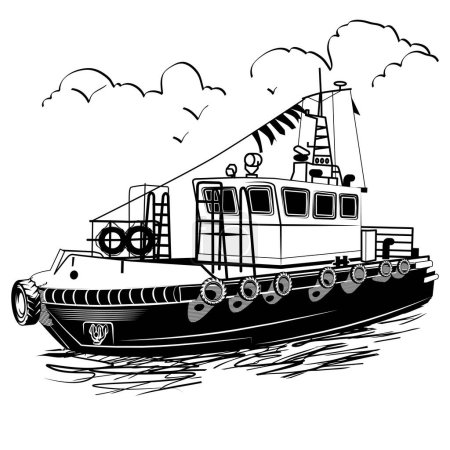 Illustration for Sea tug black and white - Royalty Free Image