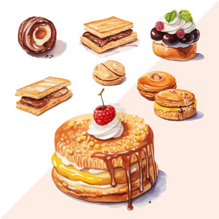 Illustration for Delicious desserts, Pastry, cake, brownie, food, sweets isolated background - Royalty Free Image