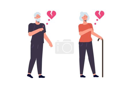 Ilustración de Mujer anciana y hombre con un fuerte ataque al corazón. Ilustración vectorial. - Imagen libre de derechos
