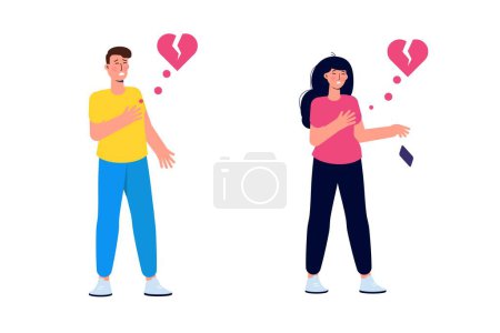 Ilustración de Joven hombre y mujer con fuerte ataque al corazón. Ilustración vectorial. - Imagen libre de derechos