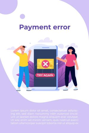 Illustration for Payment error info message on smartphone.  Customer cross marks failure. Vector illustration. - Royalty Free Image