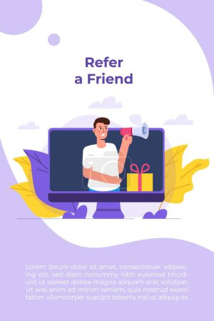 Illustration for Offers referral gifts, online reward, digital referral program concept. Gift box vector illustration. - Royalty Free Image
