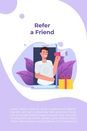 Illustration for Offers referral gifts, online reward, digital referral program concept. Gift box vector illustration. - Royalty Free Image