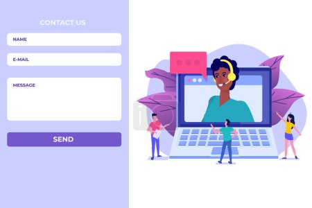 Illustration for Contact us landing page template. Vector illustration. - Royalty Free Image