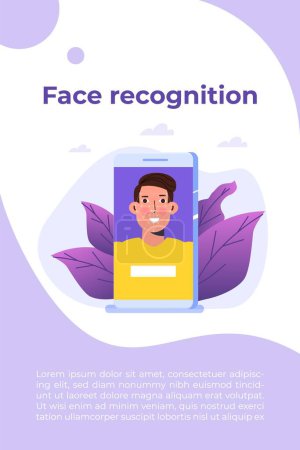 Illustration for Biometric security identification, face recognition system concept. Vector illustration. - Royalty Free Image