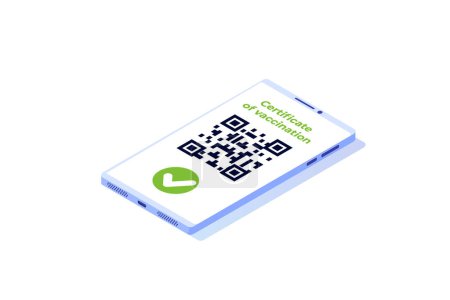 Illustration for New normal, Vaccine mobile certificate or passport, QR code on application. Vector illustration. - Royalty Free Image