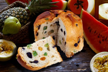 Photo for Panettone with fruits (Italian Christmas cake) - Royalty Free Image