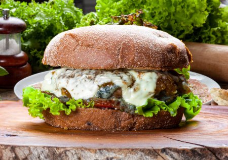 Photo for Delicious hamburger with Australian bread meat and vegetables - Royalty Free Image