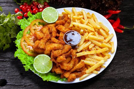 Photo for Fish bait with french fries, isca de peixe, Brazilian snack - Royalty Free Image