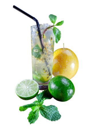 Passion fruit and lemon cocktail with mint