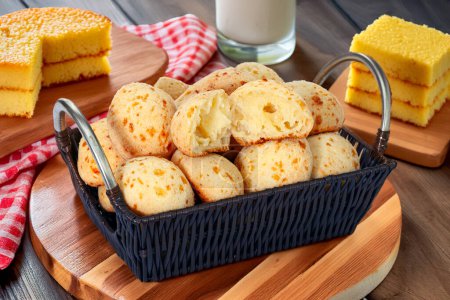 Cheese Bread basket with June festival decoration, pao de queijo