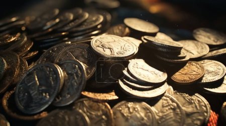 Foto de Tesoro de Monedas Romanas. Pila de inspirar monedas romanas - Imagen libre de derechos