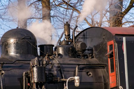 Foto de A Close Up View of an Antique Steam Engines Whistle and Compressor - Imagen libre de derechos