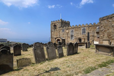 Photo for Gravestones at Whitby Abbey in Whitby, Yorkshire, UK - Royalty Free Image