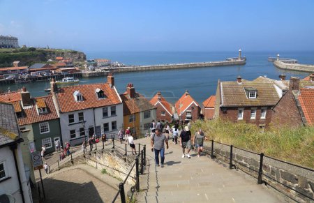 Photo for Whitby, United Kingdom - June 23, 2022: People climbing the steps at Whitby, United Kingdom on June 23, 2022. - Royalty Free Image