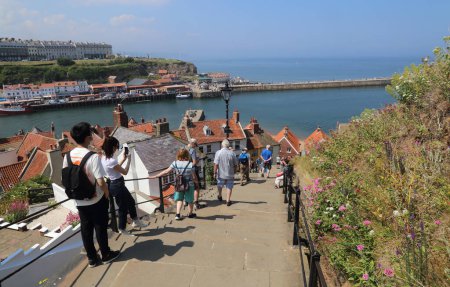 Photo for Whitby, United Kingdom - June 23, 2022: People on the steps at Whitby, United Kingdom on June 23, 2022. - Royalty Free Image