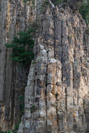 View of lava, basalt columns with blacksea. Guzelcehisar is famous for its lava basalt columns. Amasra, Bartin, Turkey