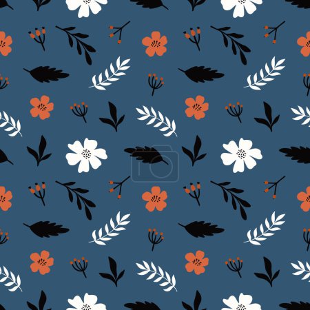 Illustration for Seamless colorful floral pattern with wild flowers. Floral background. Simple Scandinavian style. Vector illustration - Royalty Free Image