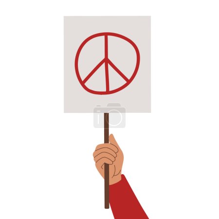 Ilustración de Cartel de mano con símbolo pacifista. Manifestación pacifista contra la guerra. Activismo de protesta. Ilustración vectorial - Imagen libre de derechos
