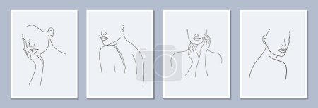 Illustration for Set of minimalistic female portraits. Linear female bodies, faces. Modern abstract line art style. Vector illustration. - Royalty Free Image