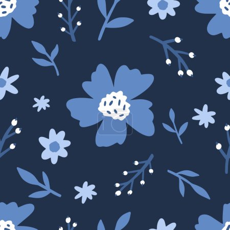 Téléchargez les illustrations : Motif floral coloré sans couture avec des fleurs sauvages. Simple style scandinave. Illustration vectorielle - en licence libre de droit