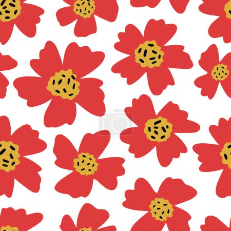 Téléchargez les illustrations : Motif floral coloré sans couture avec des fleurs sauvages. Simple style scandinave. Illustration vectorielle - en licence libre de droit