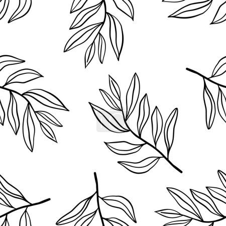 Illustration for Elegant seamless floral pattern of hand drawn plants on white background. Nature beautiful monochrome pattern for manufacturing, greeting cards, fabric etc. Vector illustration. - Royalty Free Image